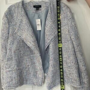 Ann Taylor Tweed Blazer 16 Women’s Coat Jacket Multicolored Fringe Blue Open